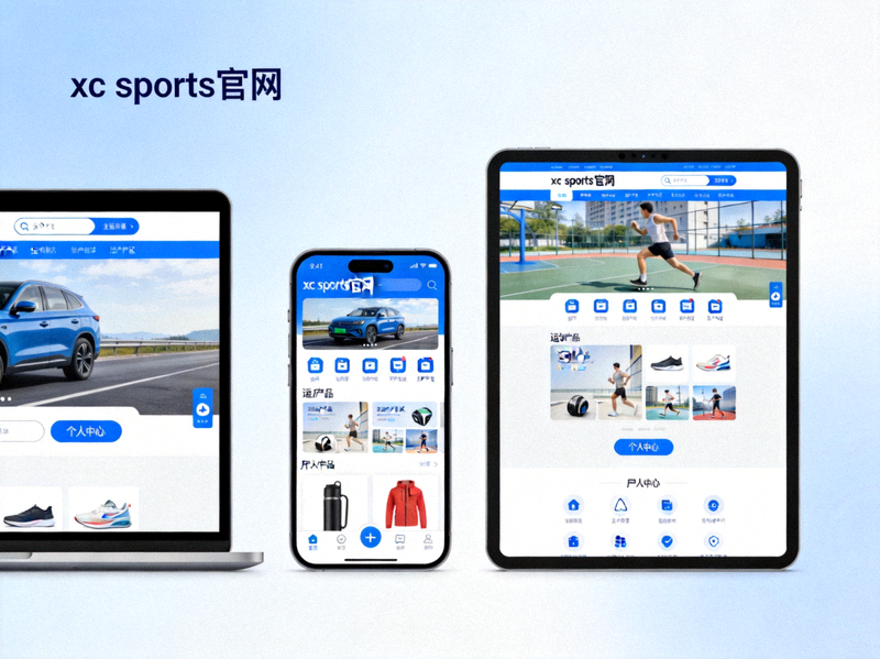 xc sports官网、手机APP和平板电脑端多终端界面同步展示示意图